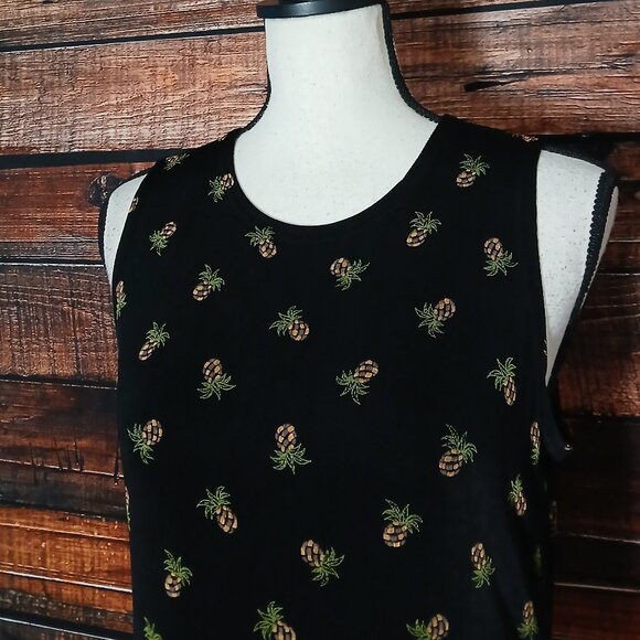 Coldwater Creek Vintage Midi Dress PM Medium Petite Black Pineapple USA Made - Picture 4 of 6